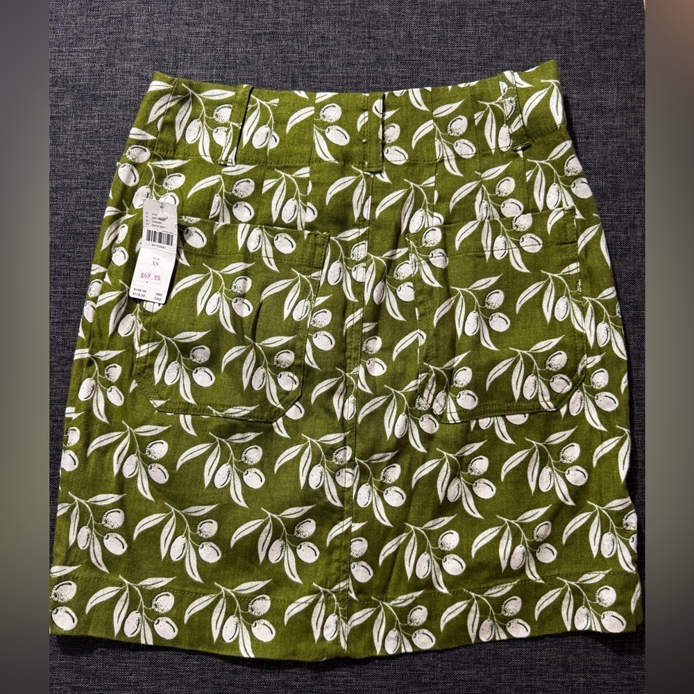 New Anthropologie The Colette Linen Mini Skirt Printed High Rise Green White XS - Picture 11 of 12